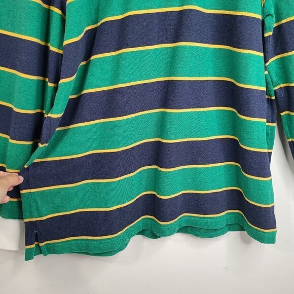 Brooks Brothers Polo Shirt Striped Blue Green Embroidered Patch Long Sleeve - Picture 5 of 8